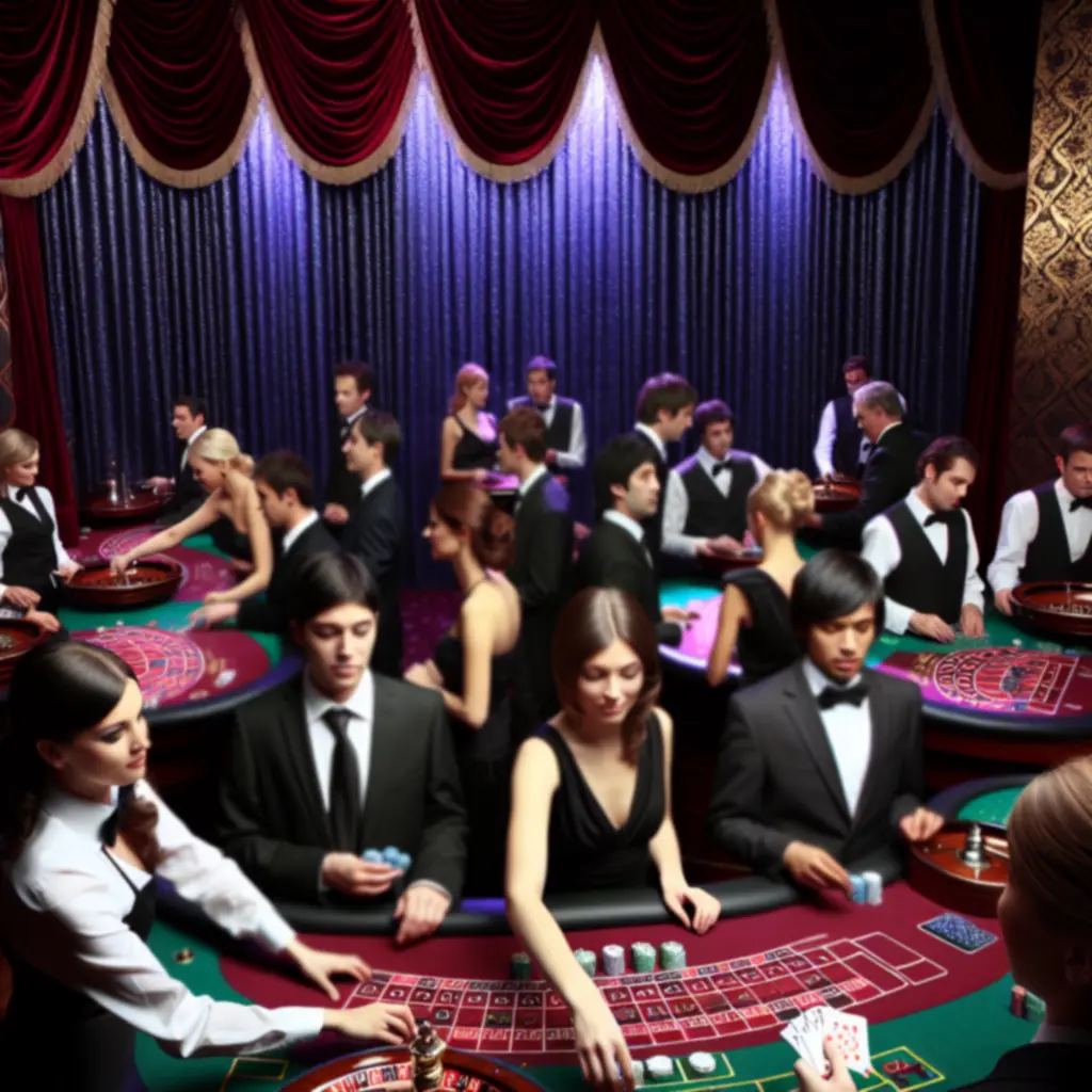 Elegancki wieczór kasynowy z gośćmi przy stołach do gier w Grand Win Resort