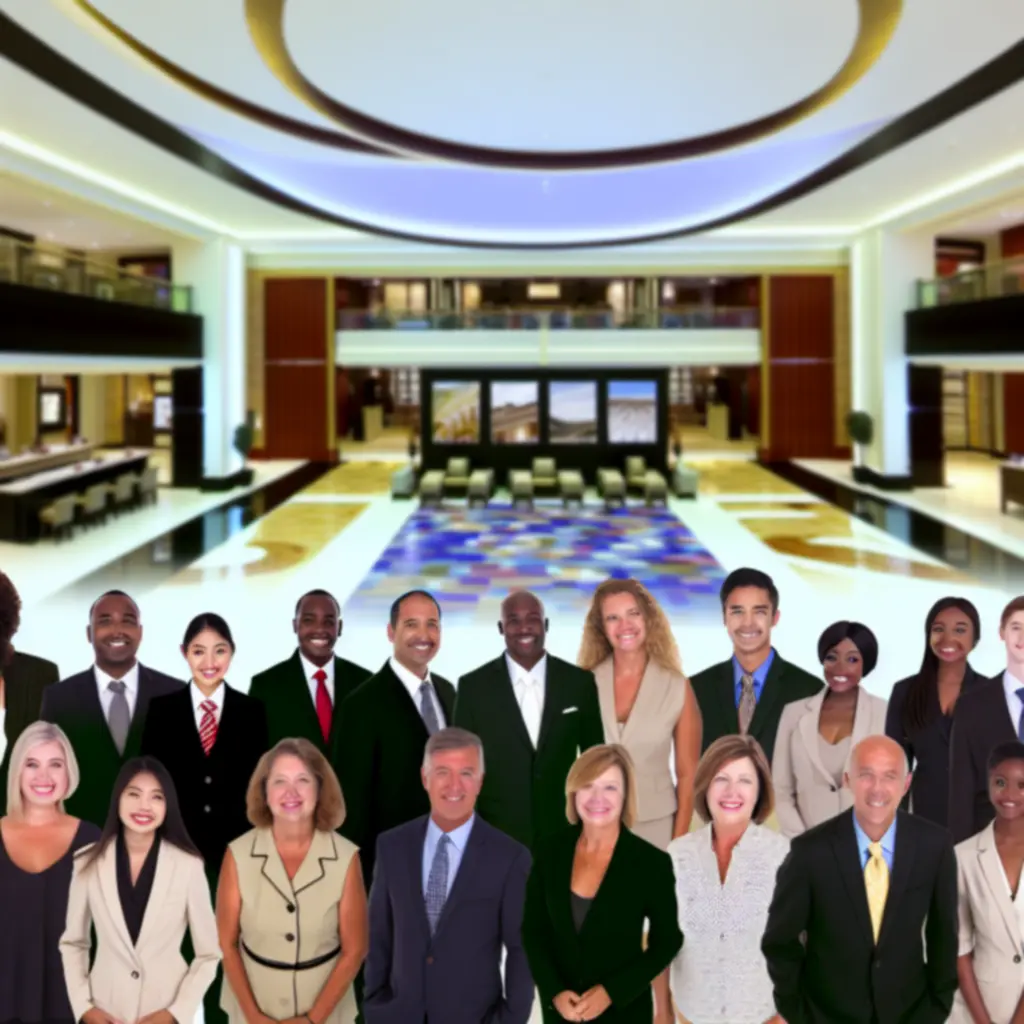 Zespół Grand Win Resort stojący razem w eleganckiej sali wydarzeń