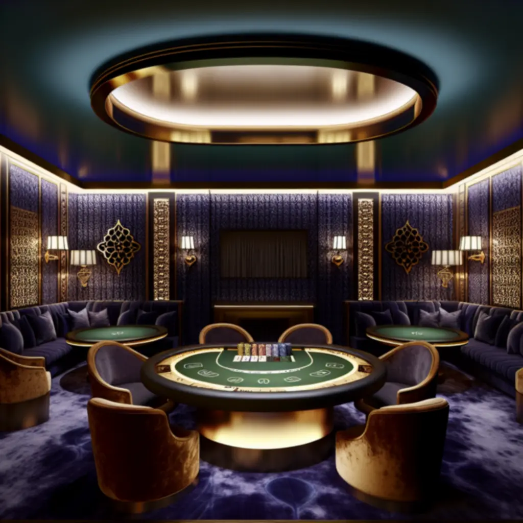 Prywatny apartament do gry w Grand Win Resort z eleganckim stołem do kart i nastrojowym oświetleniem.